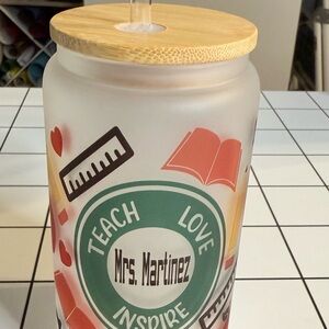 Frosted Glass Tumbler with Bamboo Lid - Red and Green